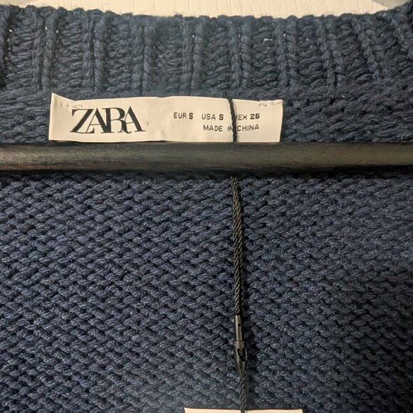 Zara | Oversized Pleated Sleeve Knit Cardigan In Navy - Picture 6 of 12